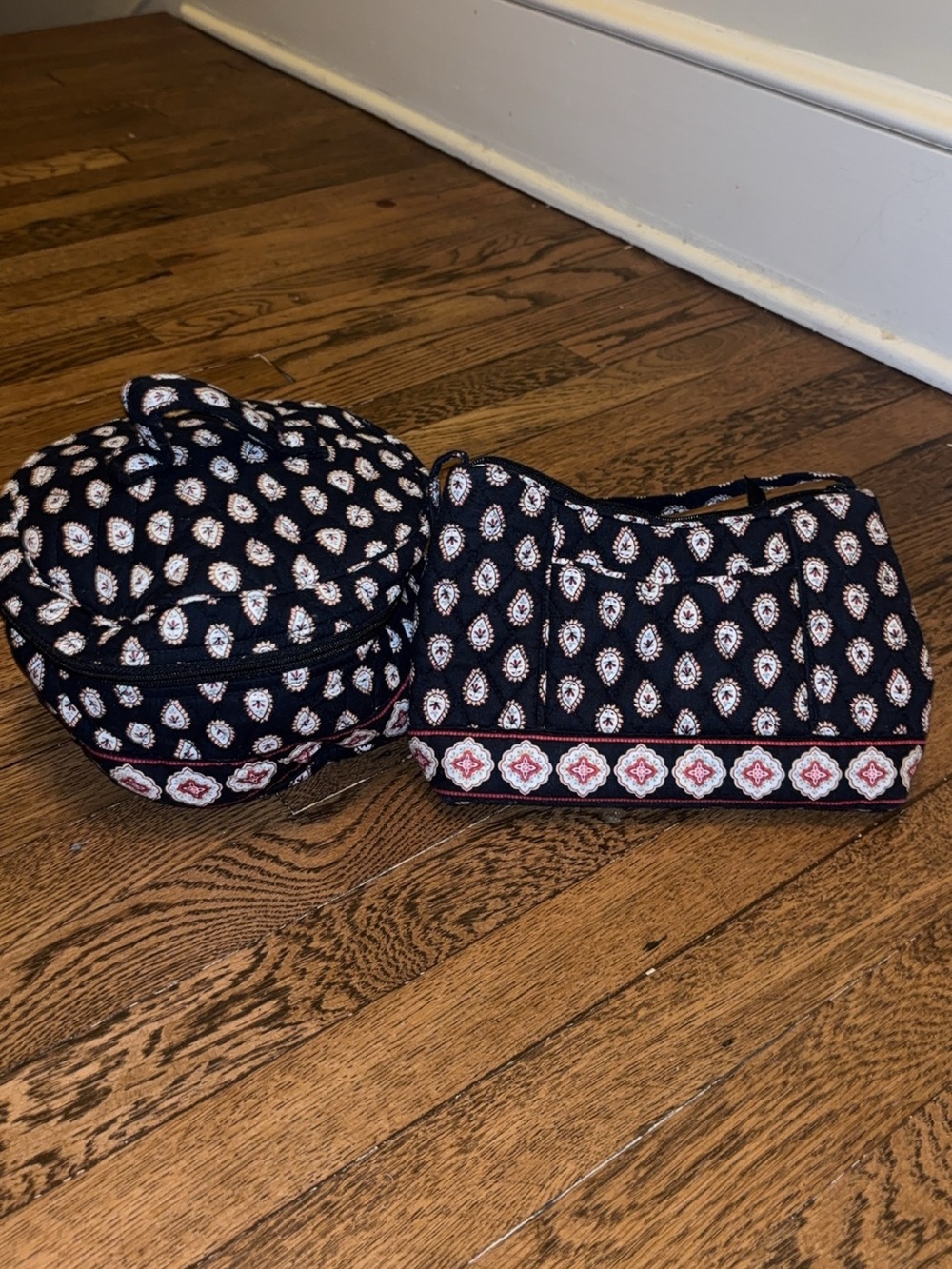 Vera Bradley Black Quilted Patterned Cosmetic Bag Set